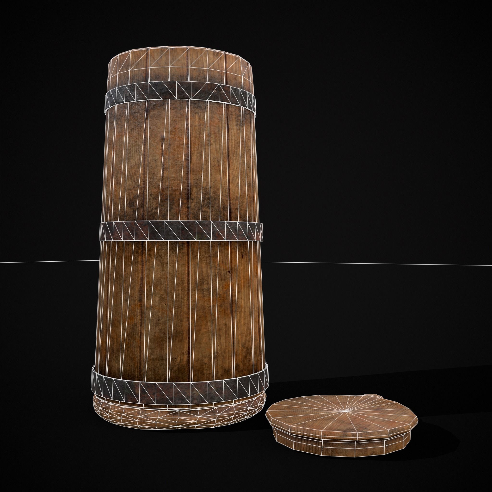 Tall Wooden Storage Bucket Low-poly 3D model_16