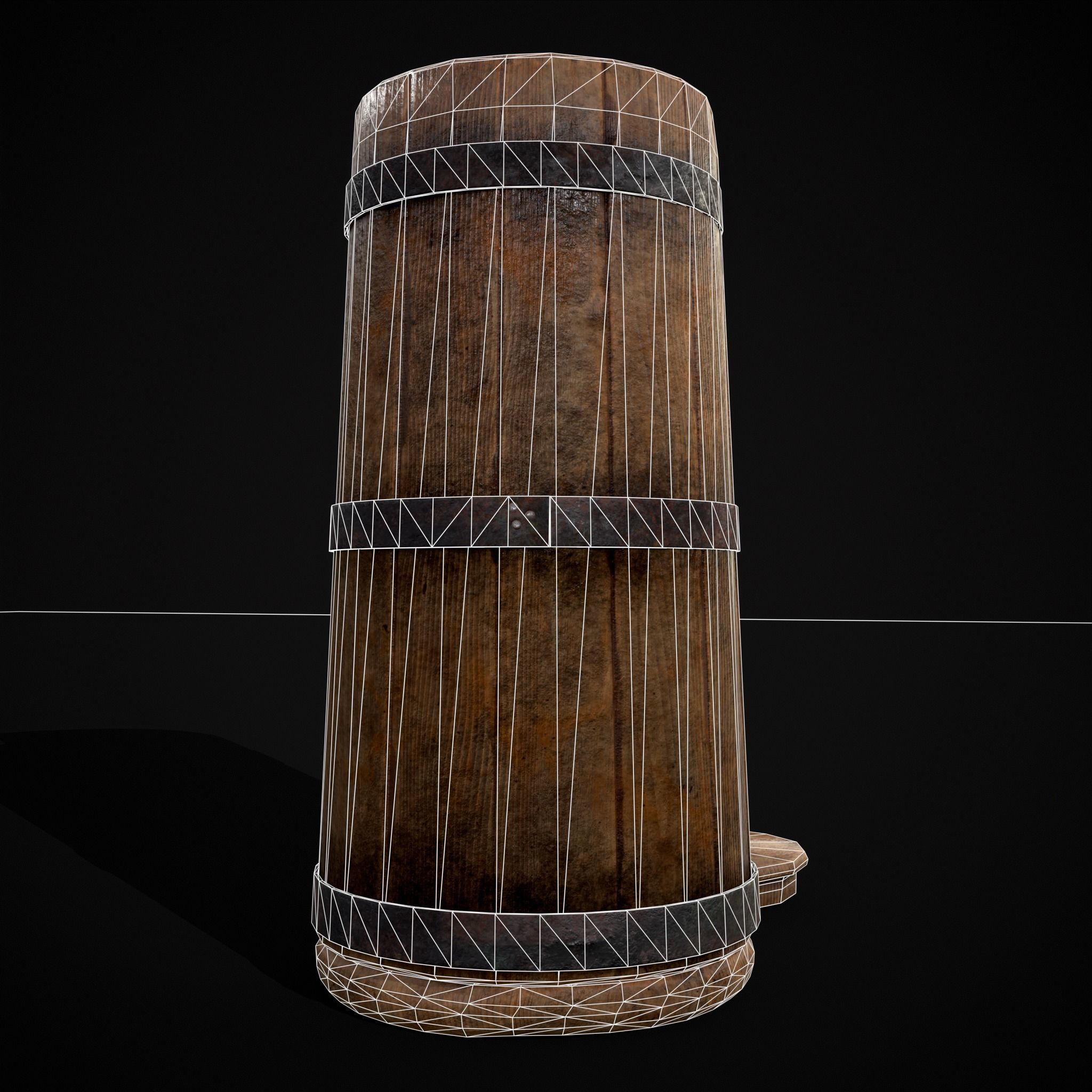 Tall Wooden Storage Bucket Low-poly 3D model_24