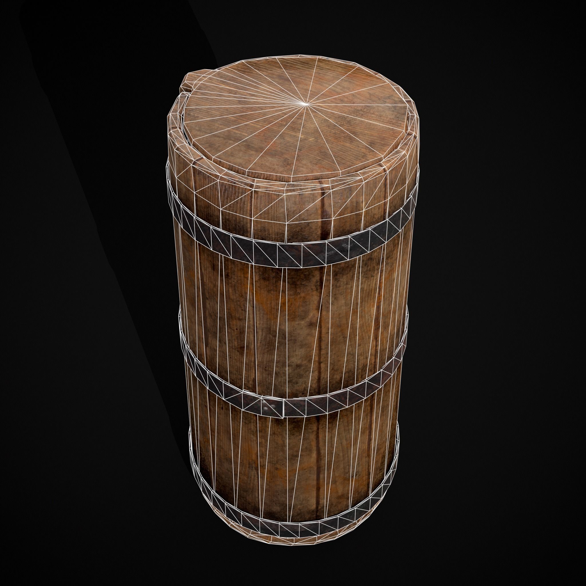Tall Wooden Storage Bucket Low-poly 3D model_8