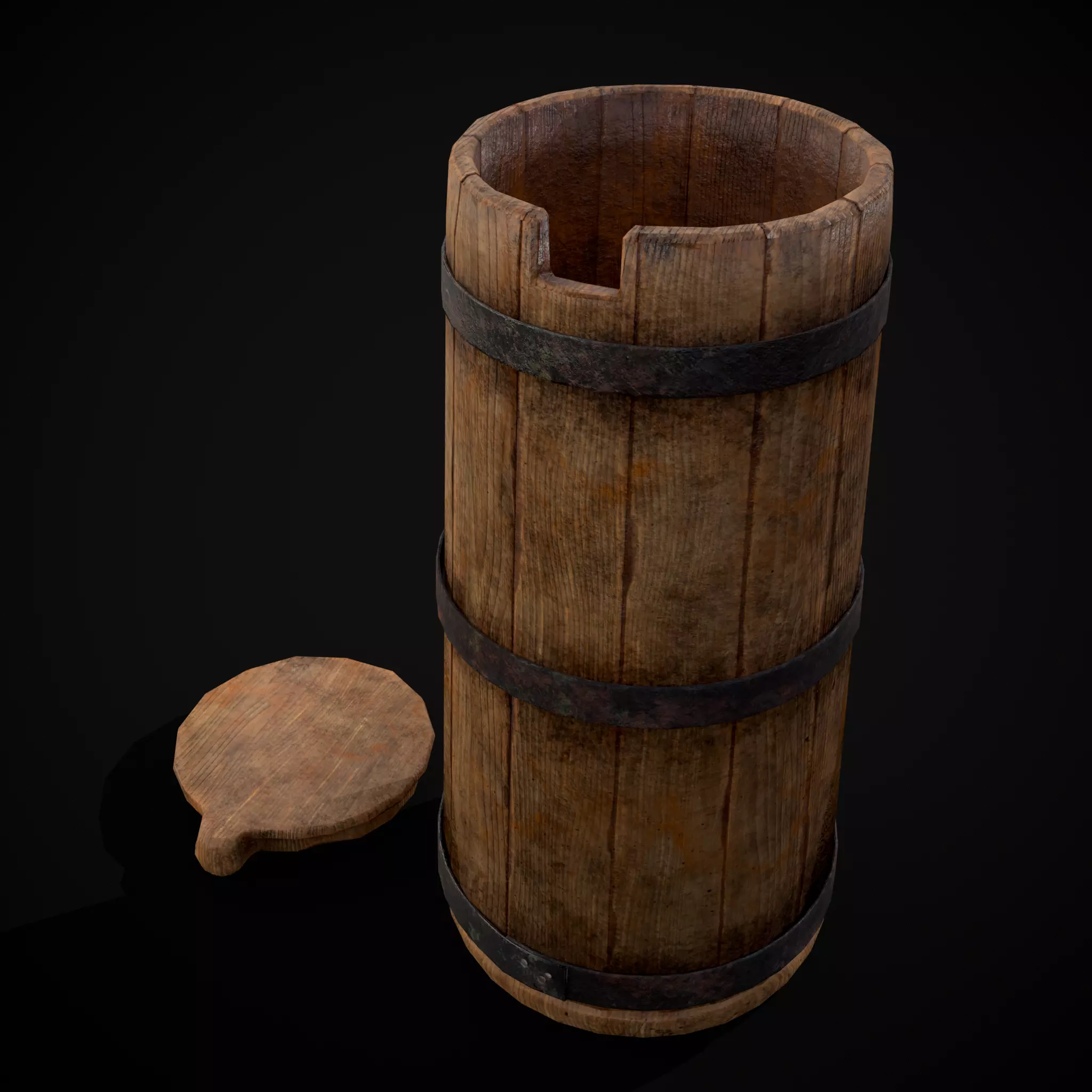 Tall Wooden Storage Bucket Low-poly 3D model_0