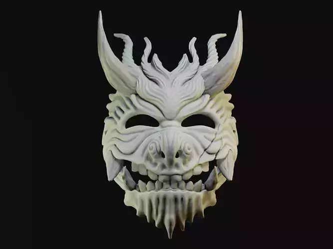 Oni Mask 2 Demon Horn Happy Face 3D print model