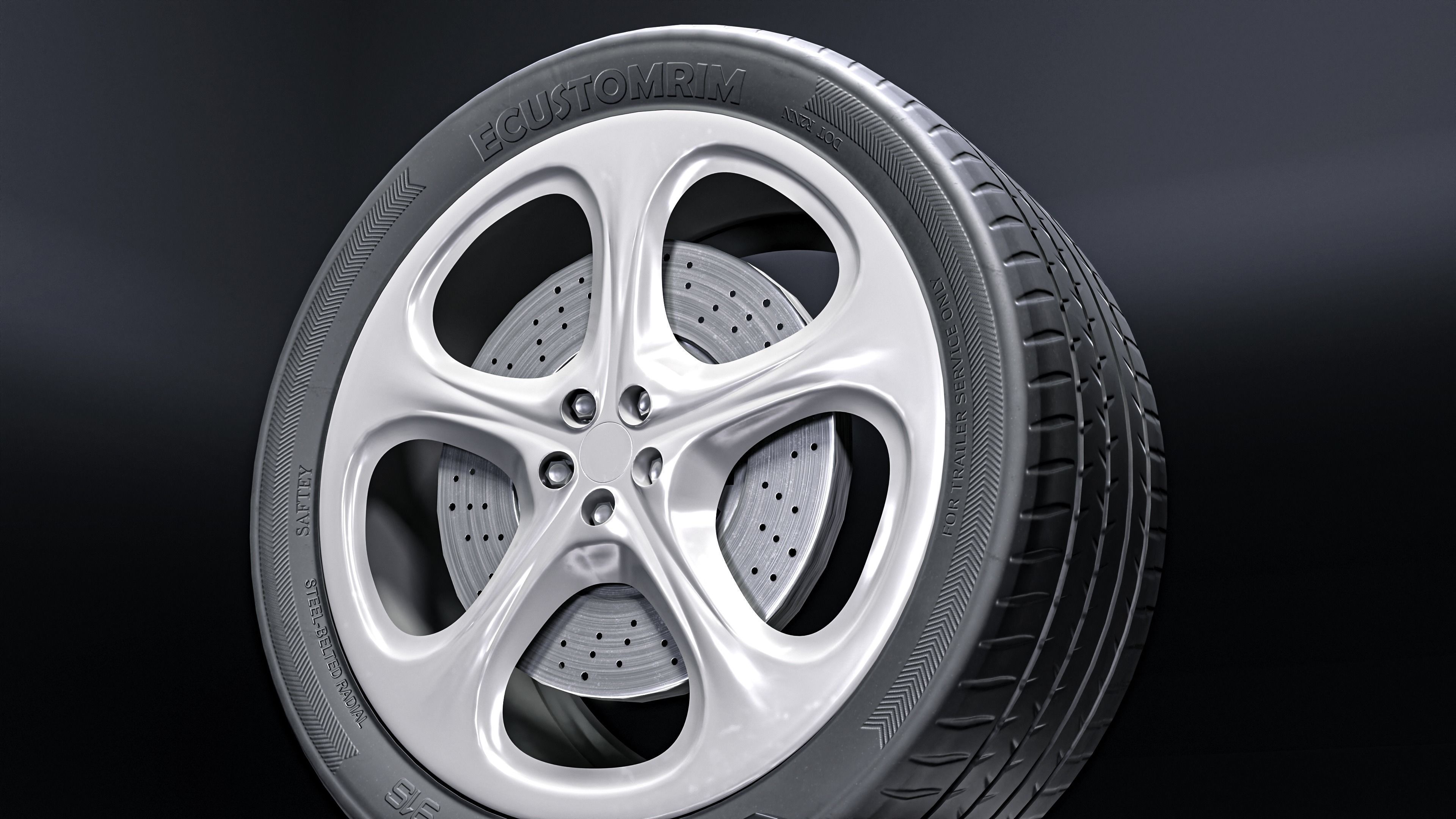 Porsche Carrera 911 game ready tire and rim Free low-poly 3D model_3
