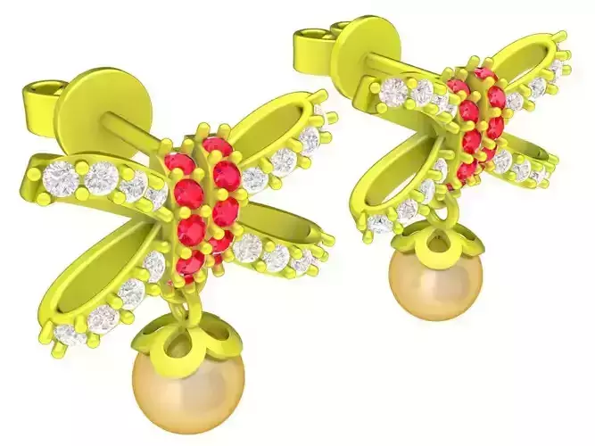 6074 kute bow diamond pearl earrings