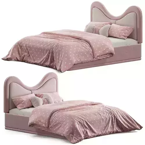 Children bed with upholstered headboard