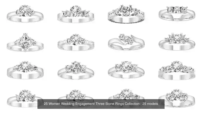 25 Women Wedding Engagement Three Stone Rings Collection