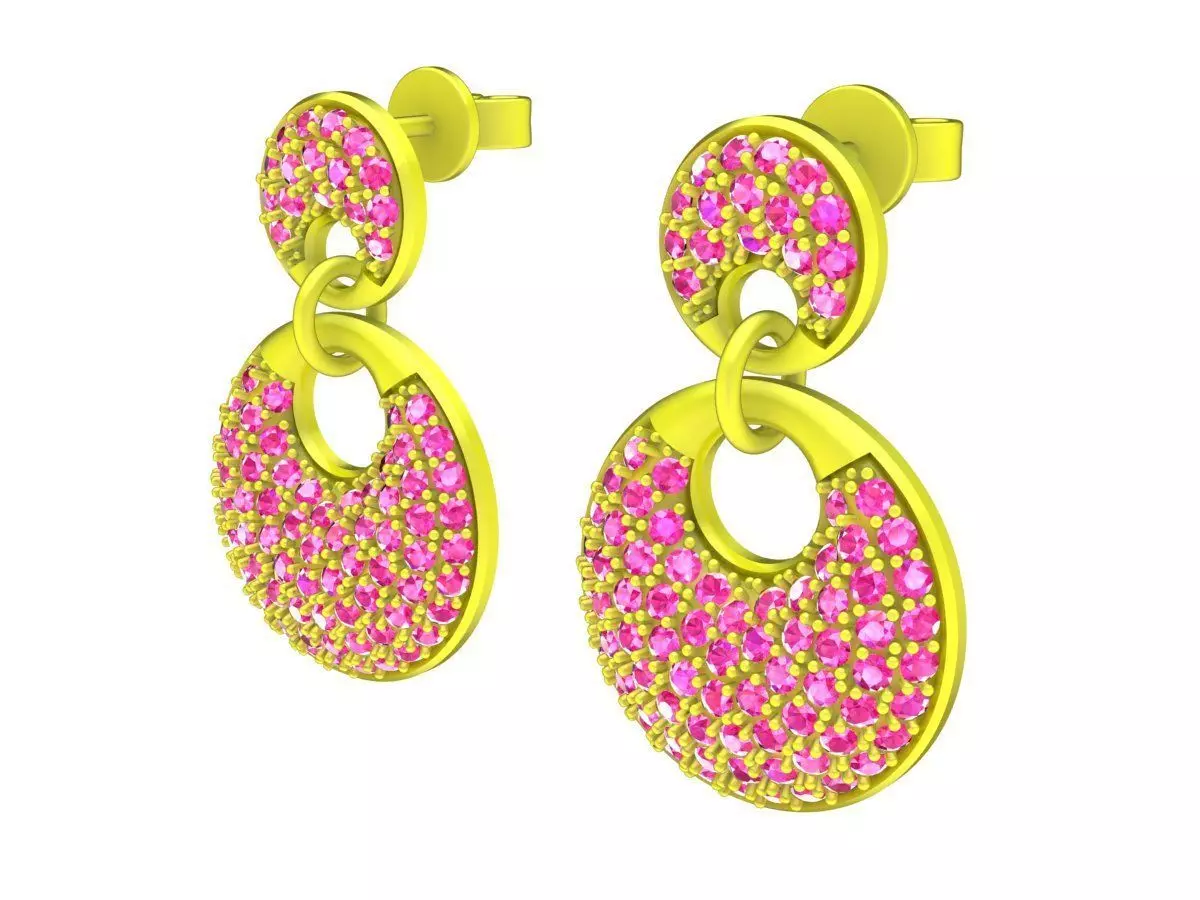 Pave Disc Drop Earrings 3D Model 6087 3D print model