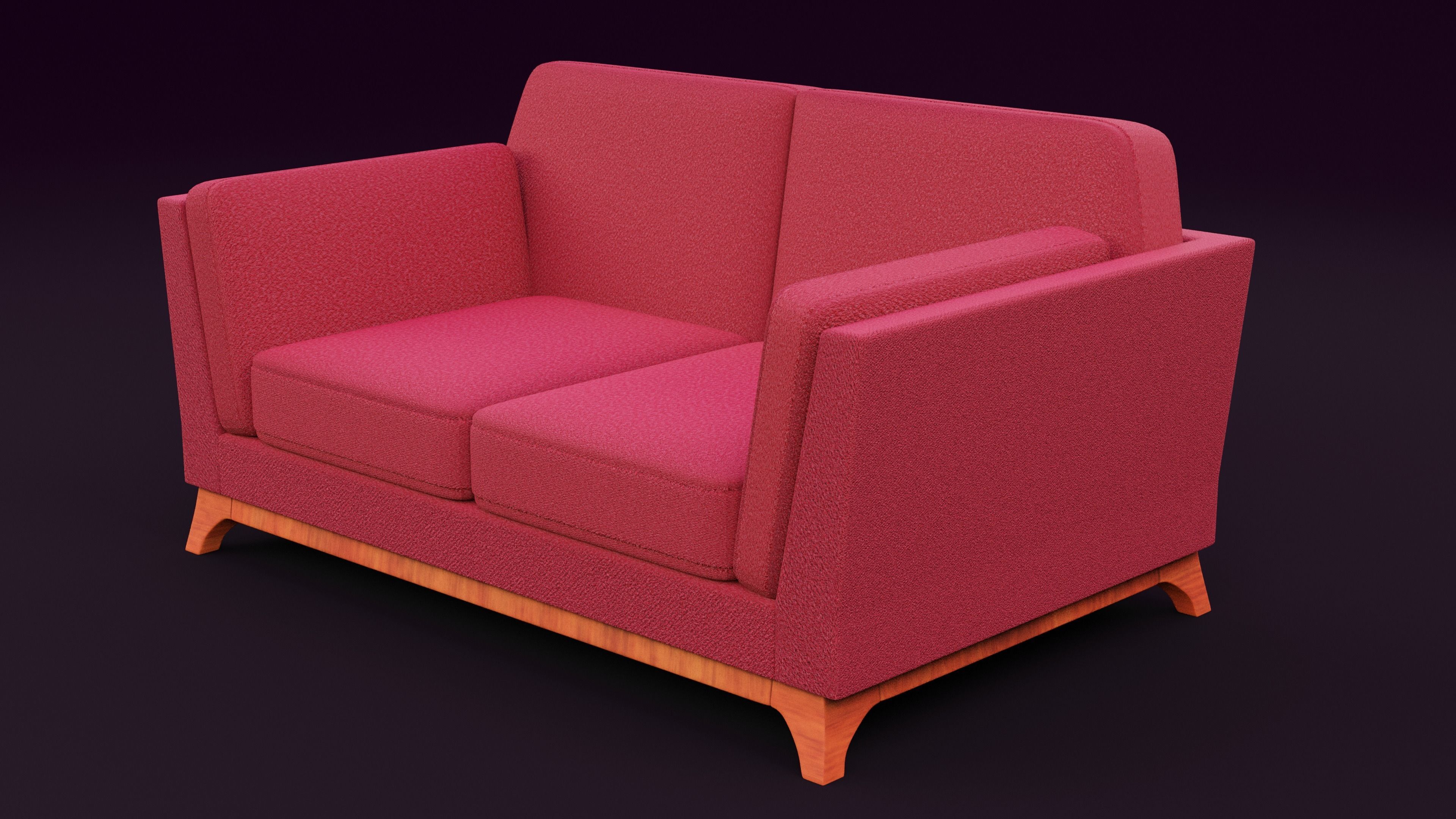New Boston 2 Seater Sofa Red Color  Low-poly 3D model_5