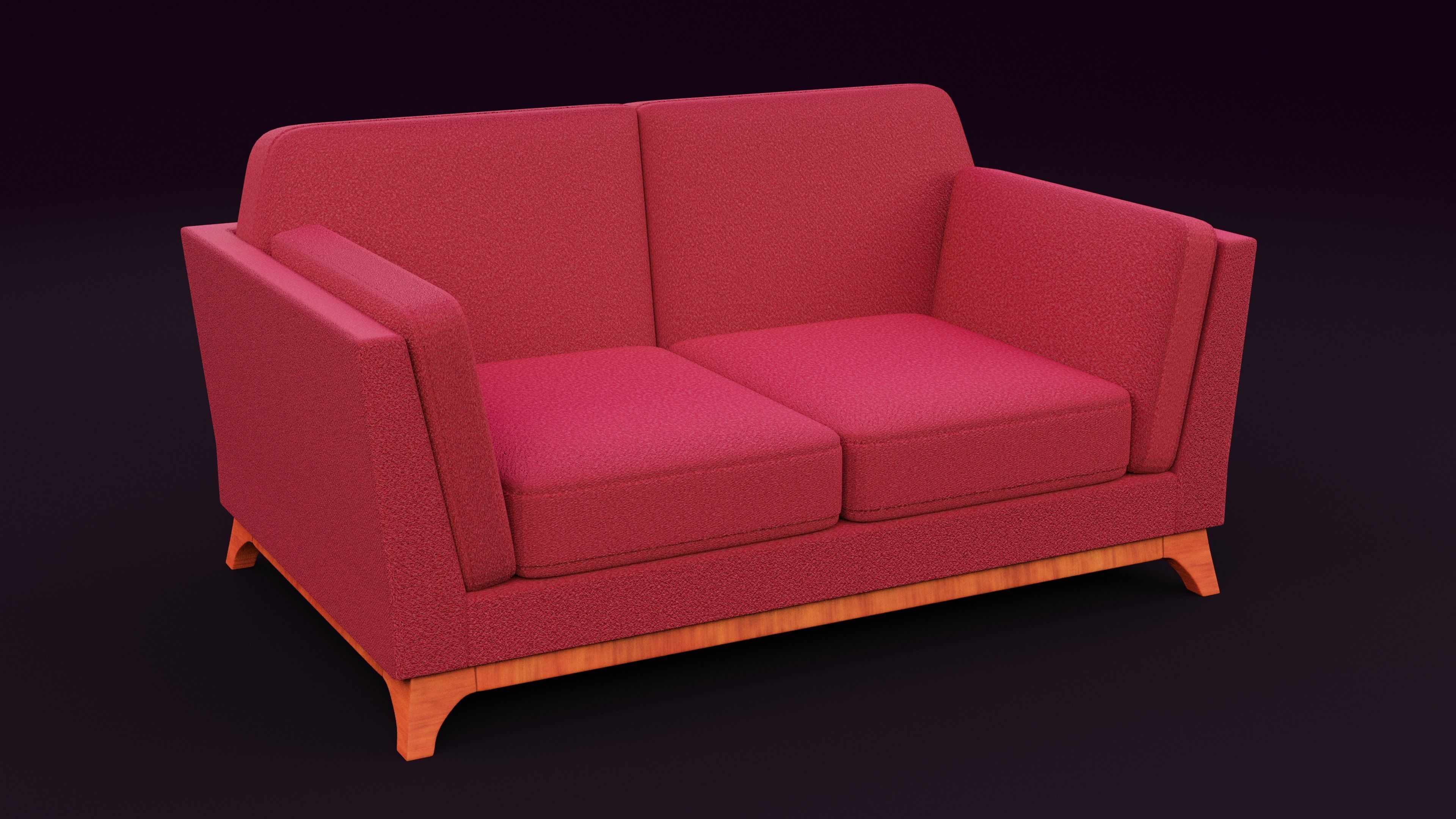 New Boston 2 Seater Sofa Red Color  Low-poly 3D model_4