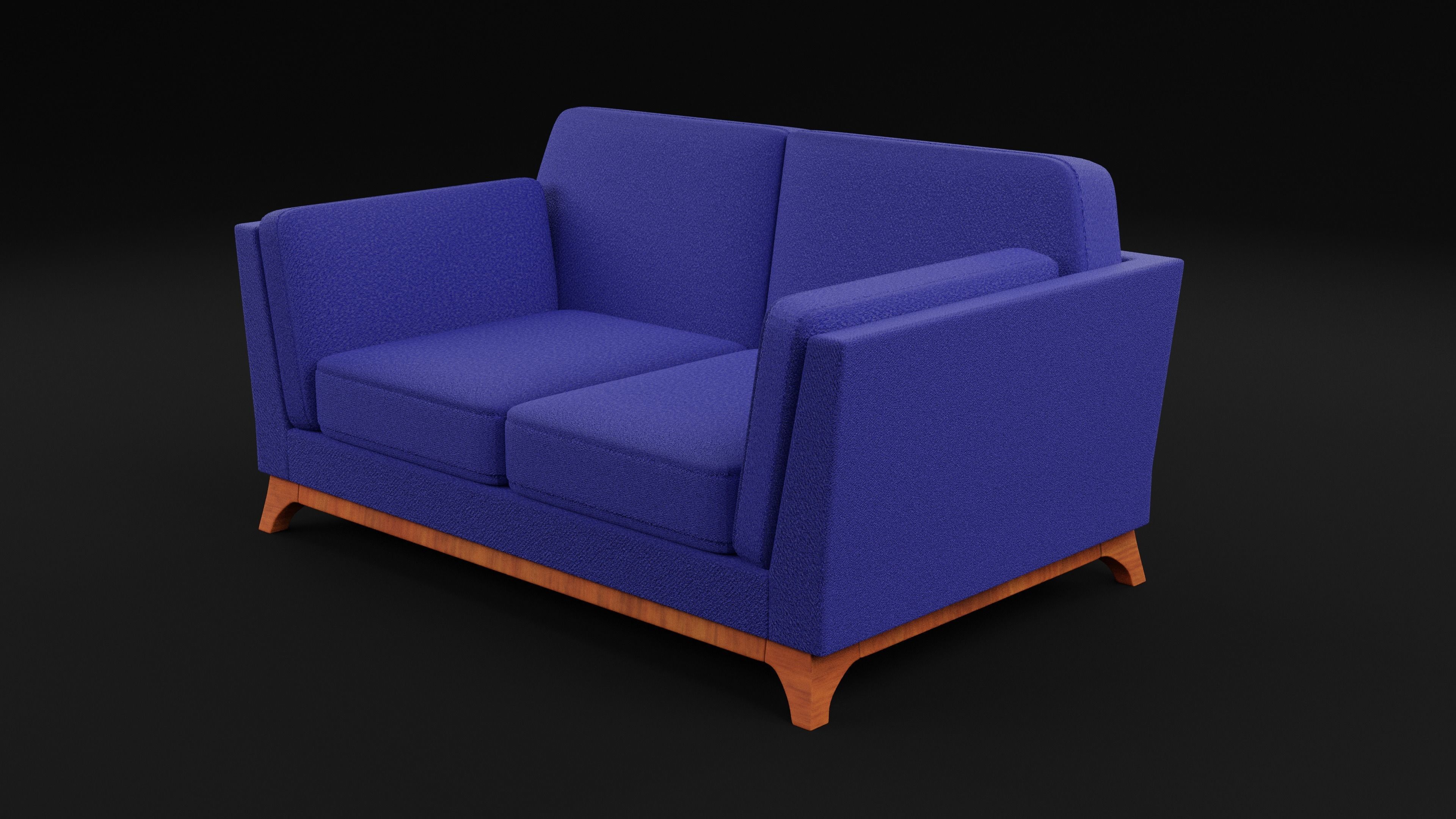 Boston 2 Seater Sofa Blue Color Low-poly 3D model_5