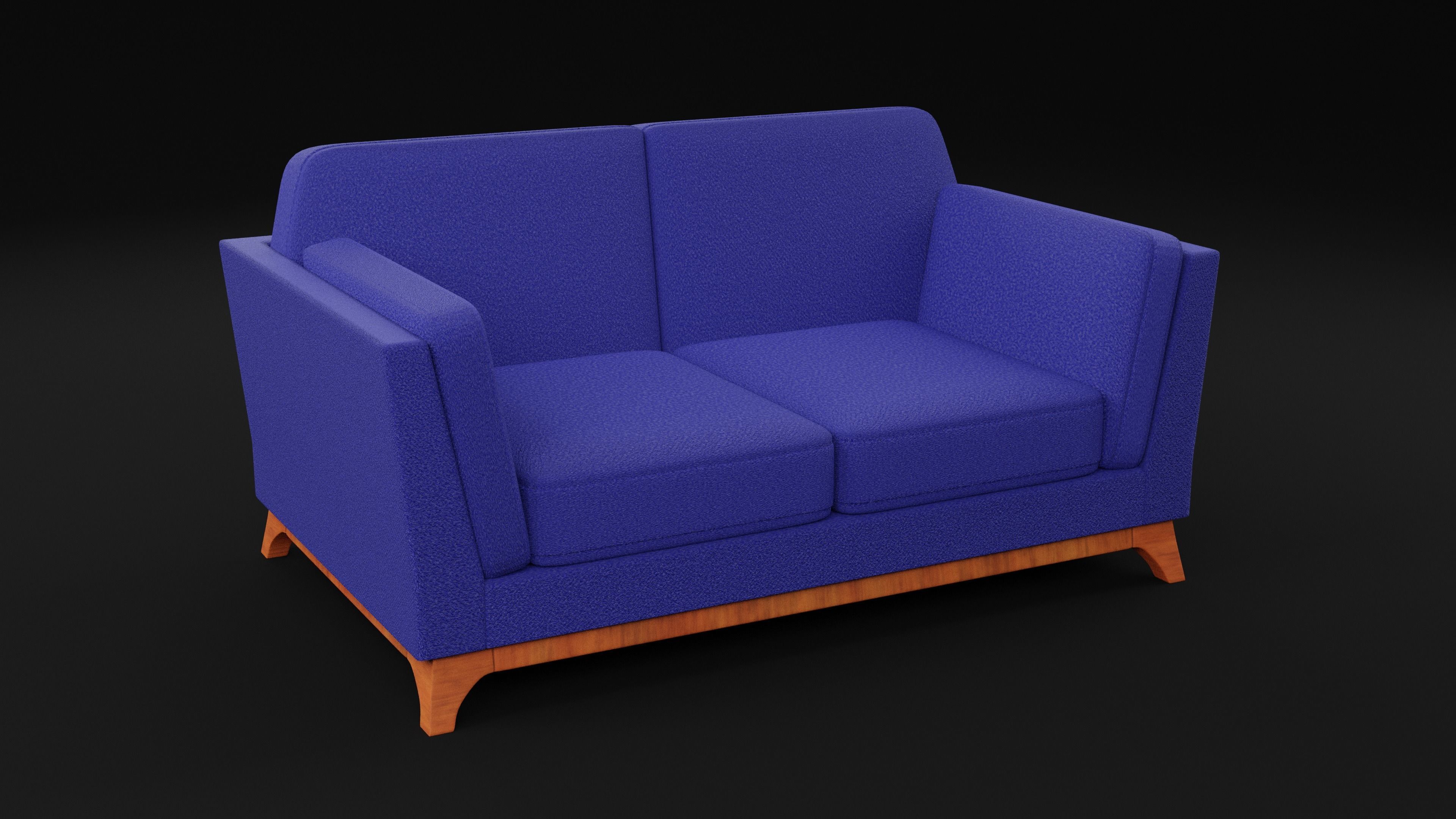 Boston 2 Seater Sofa Blue Color Low-poly 3D model_4