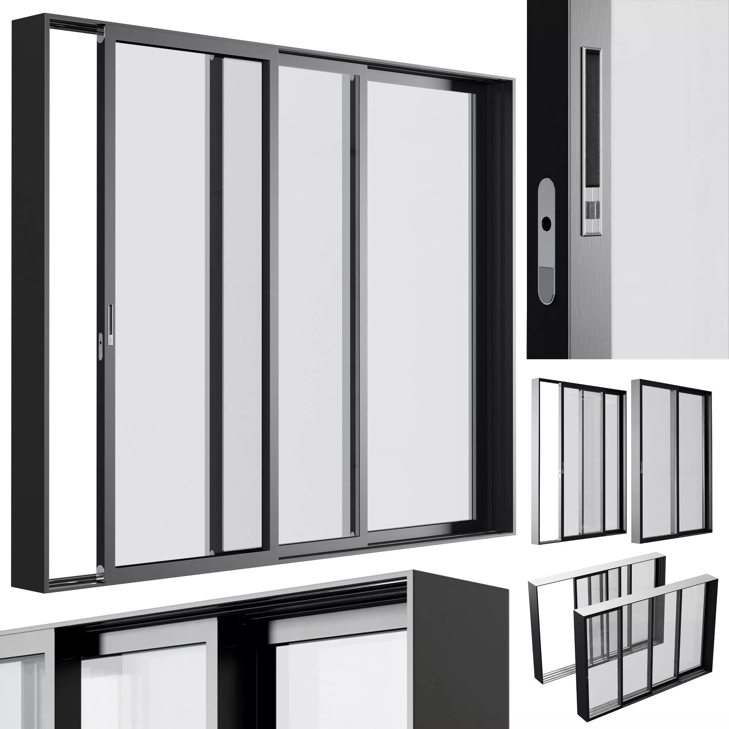 sliding Metal Windows - Doors 03 Low-poly 3D model_0