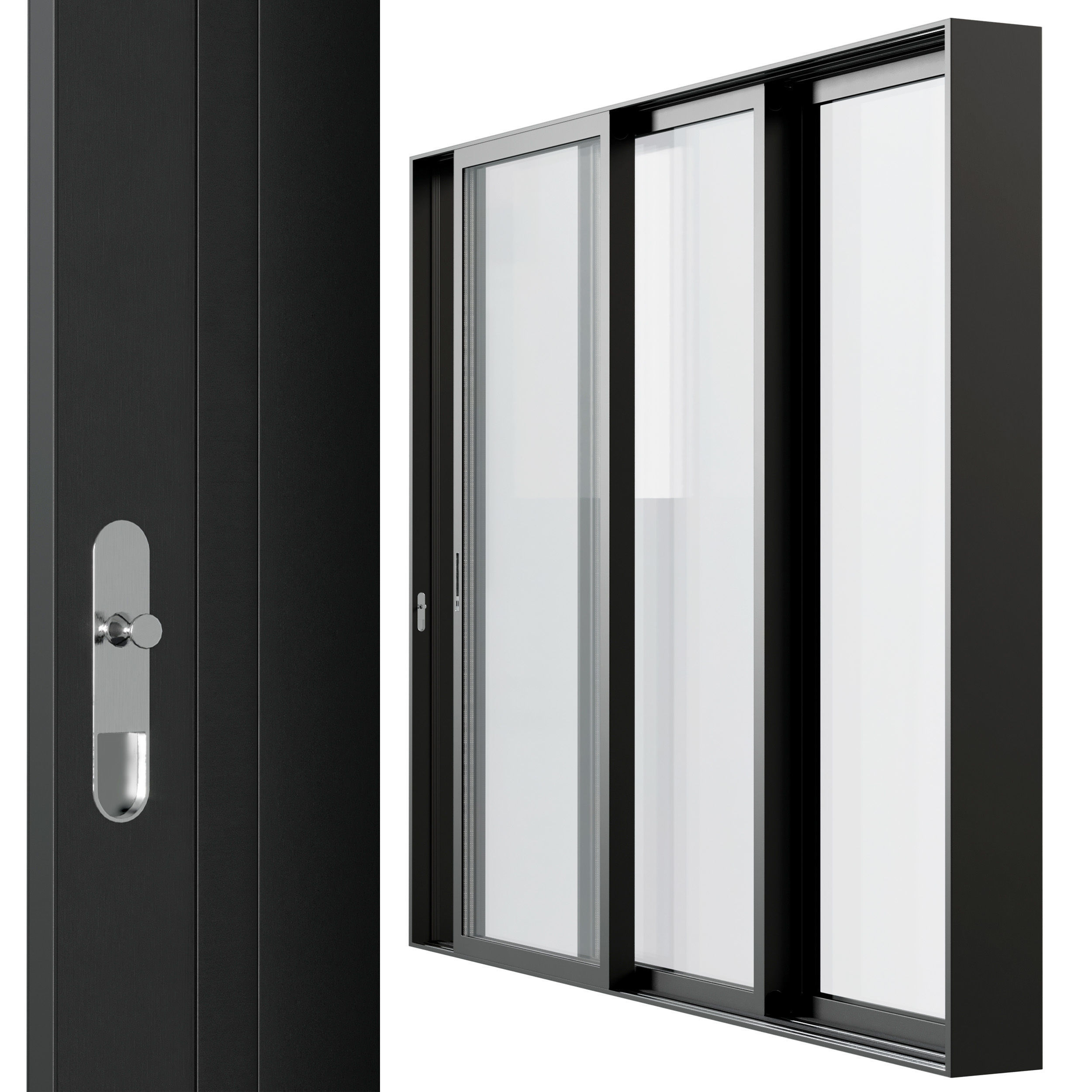 sliding Metal Windows - Doors 03 Low-poly 3D model_2