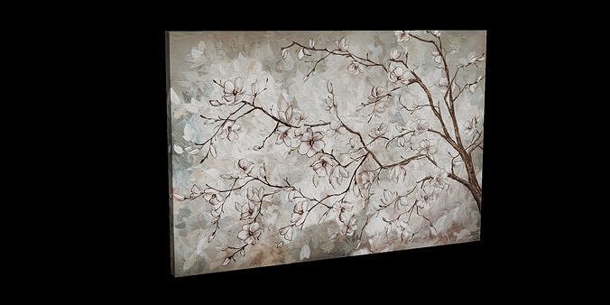 Magnolia Flowers Canvas Wall Art Low-poly 3D model