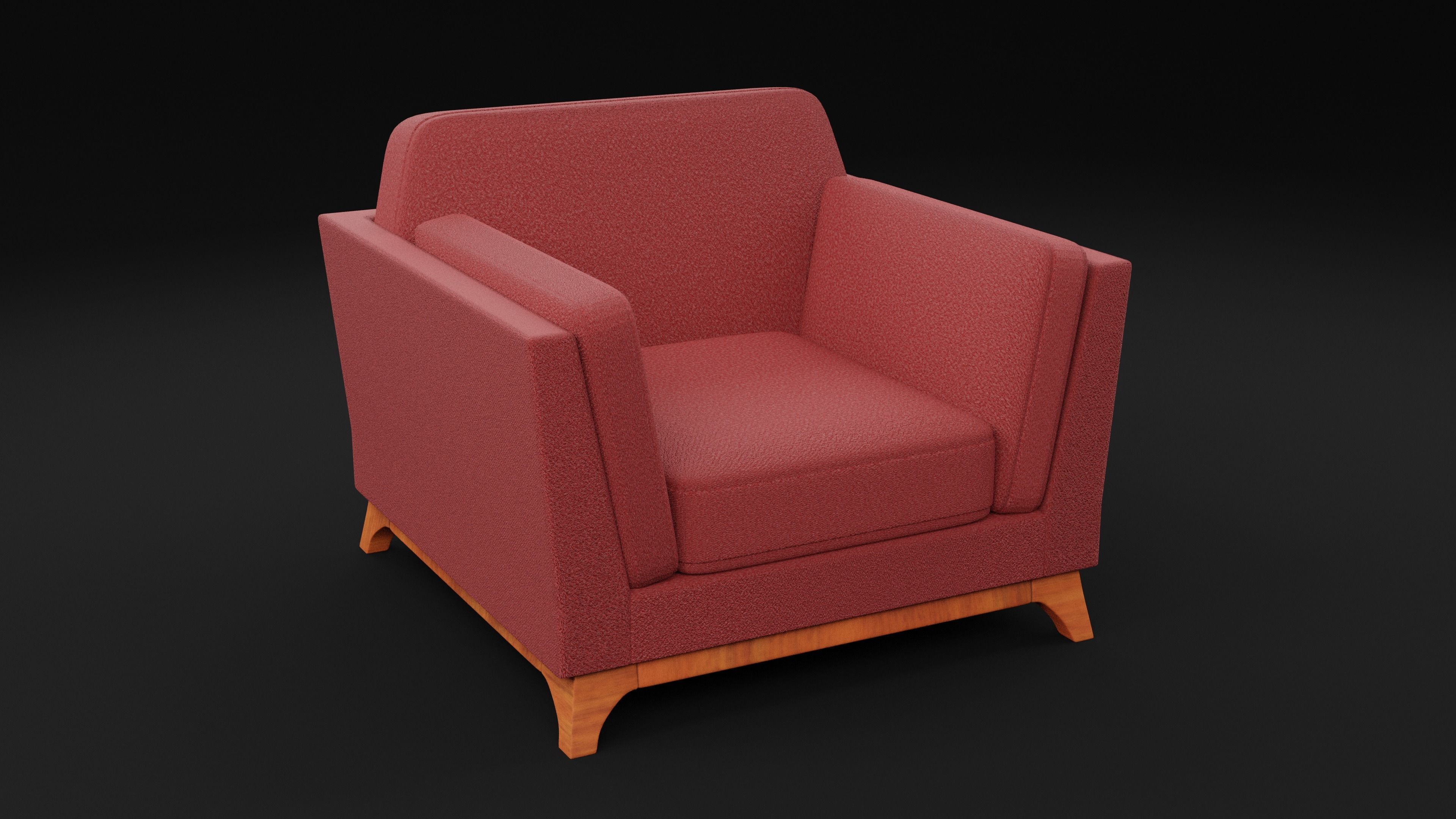 New Boston 1 Seater Sofa Red Color Low-poly 3D model_7