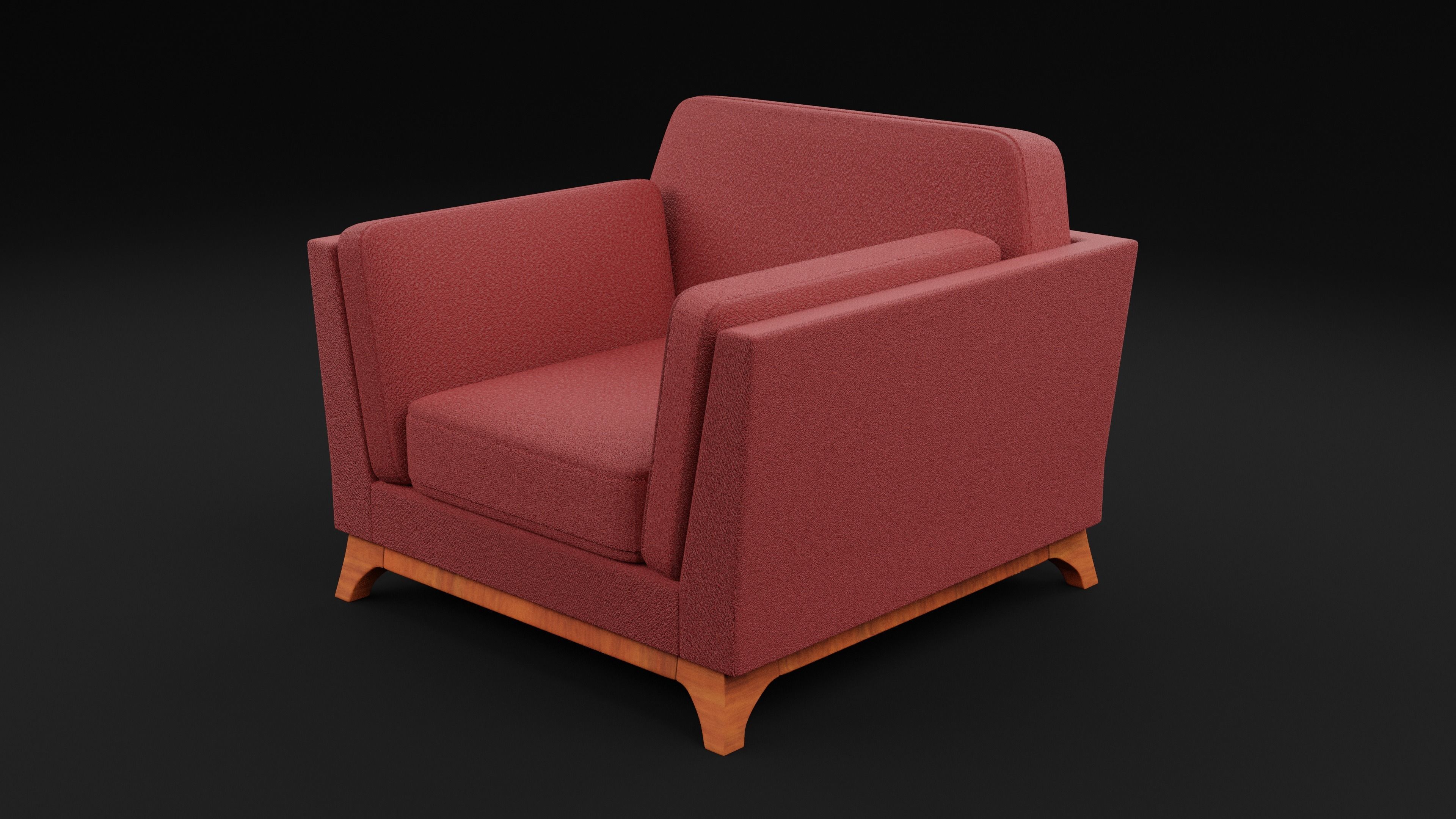 New Boston 1 Seater Sofa Red Color Low-poly 3D model_8
