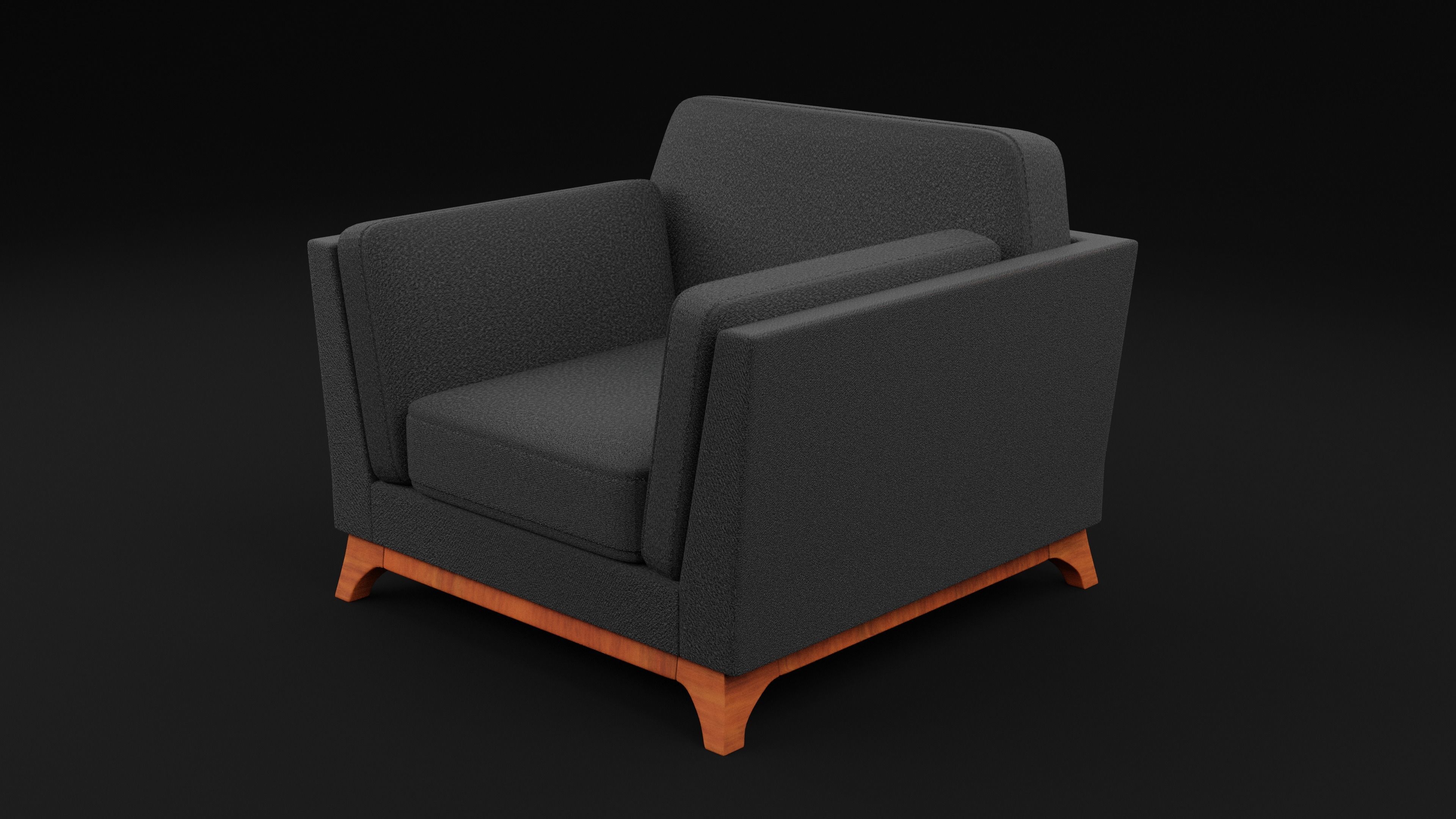 New Boston 1 Seater Sofa Black Color Low-poly 3D model_5