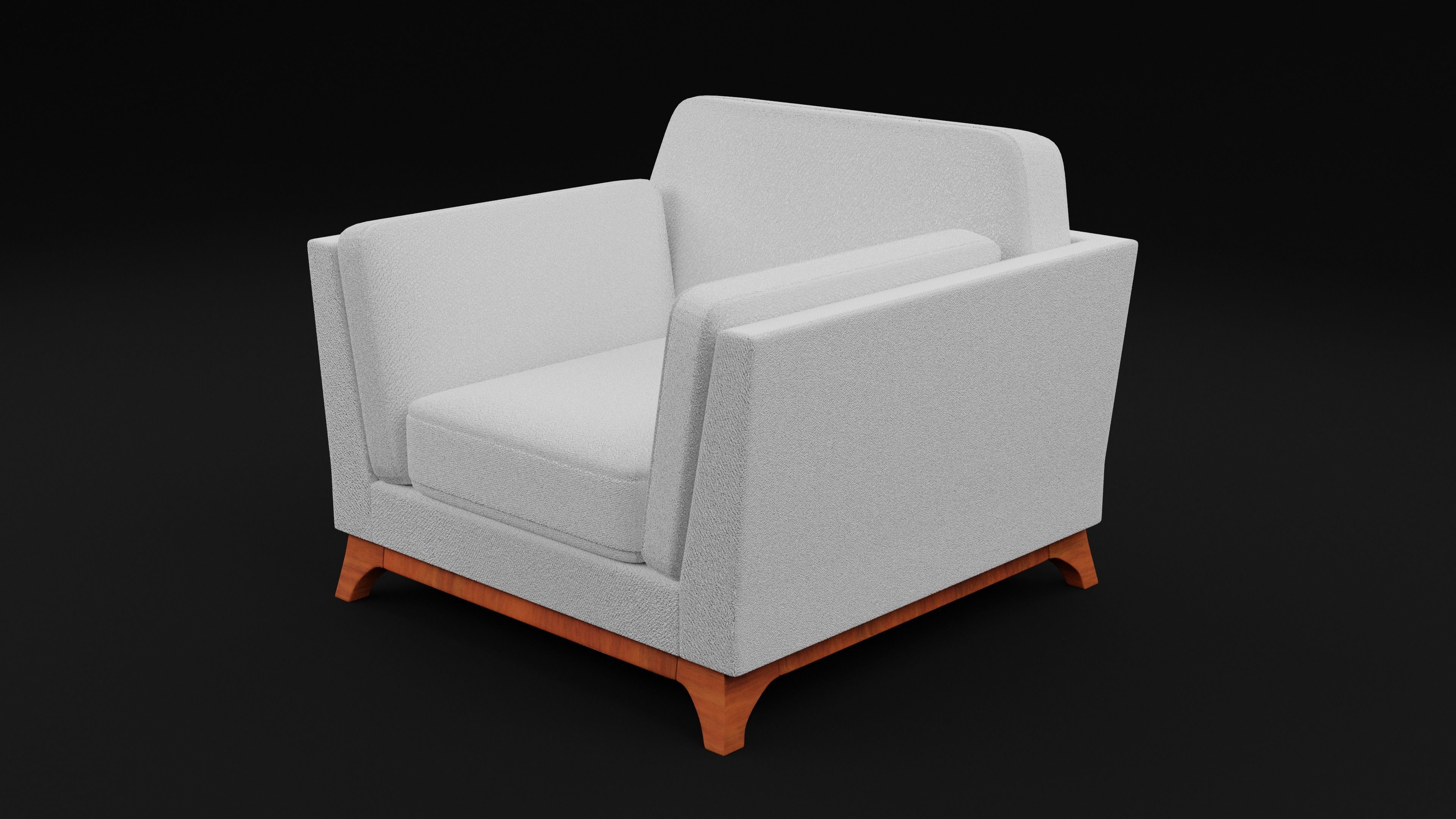New Boston 1 Seater Sofa White Color Low-poly 3D model_5
