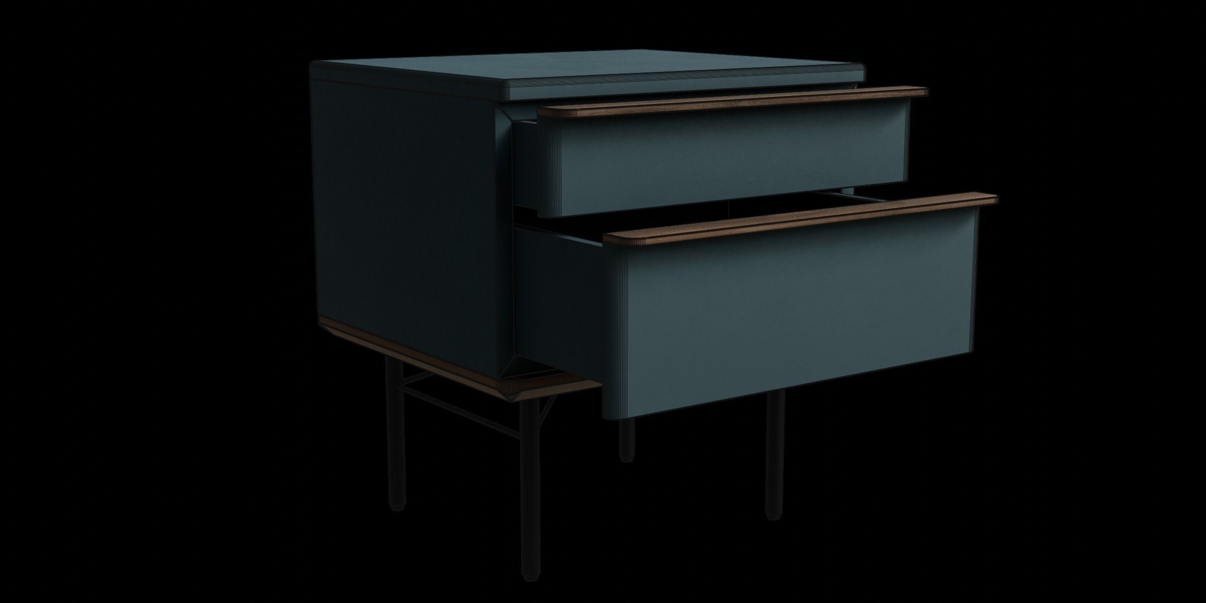 Petrol Blue Walnut Stain Bedside Table 3D model_4