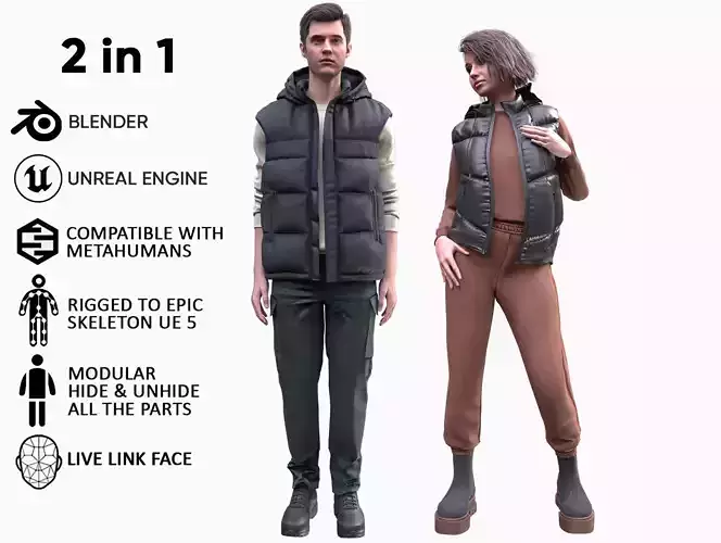Mens and Womens Autumn Outfits 3D Model Collection