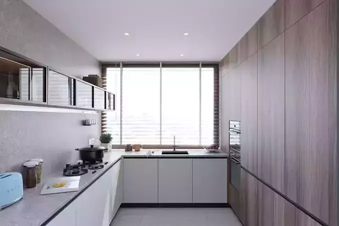 Modern Kitchen U-shape  White and Timber