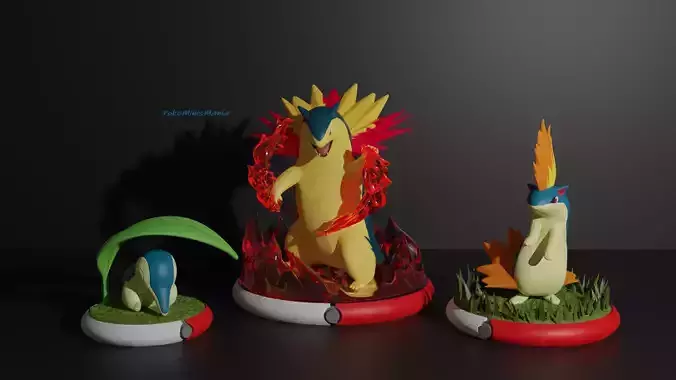 Cyndaquil Quilava and Typhlosion 3D print model 3D print model