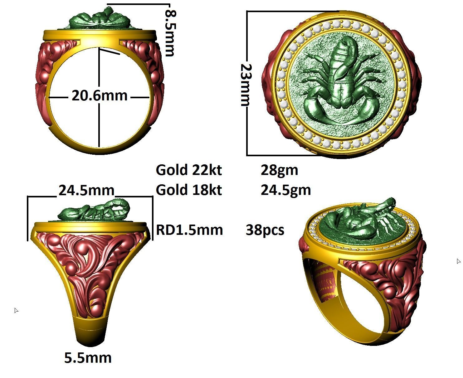 Scorpion ring 3D print model_2