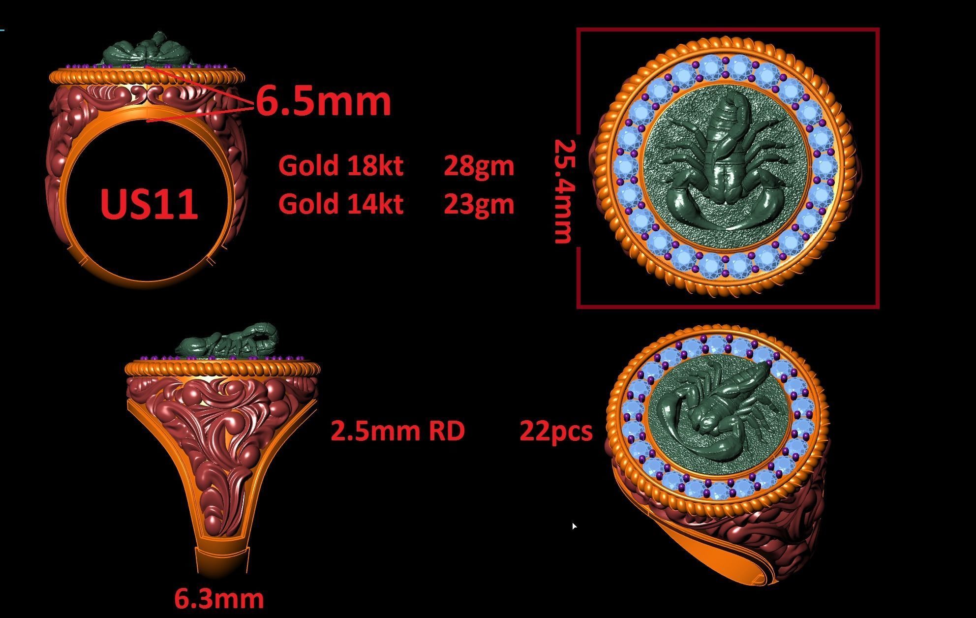 Scorpion ring 3D print model_3