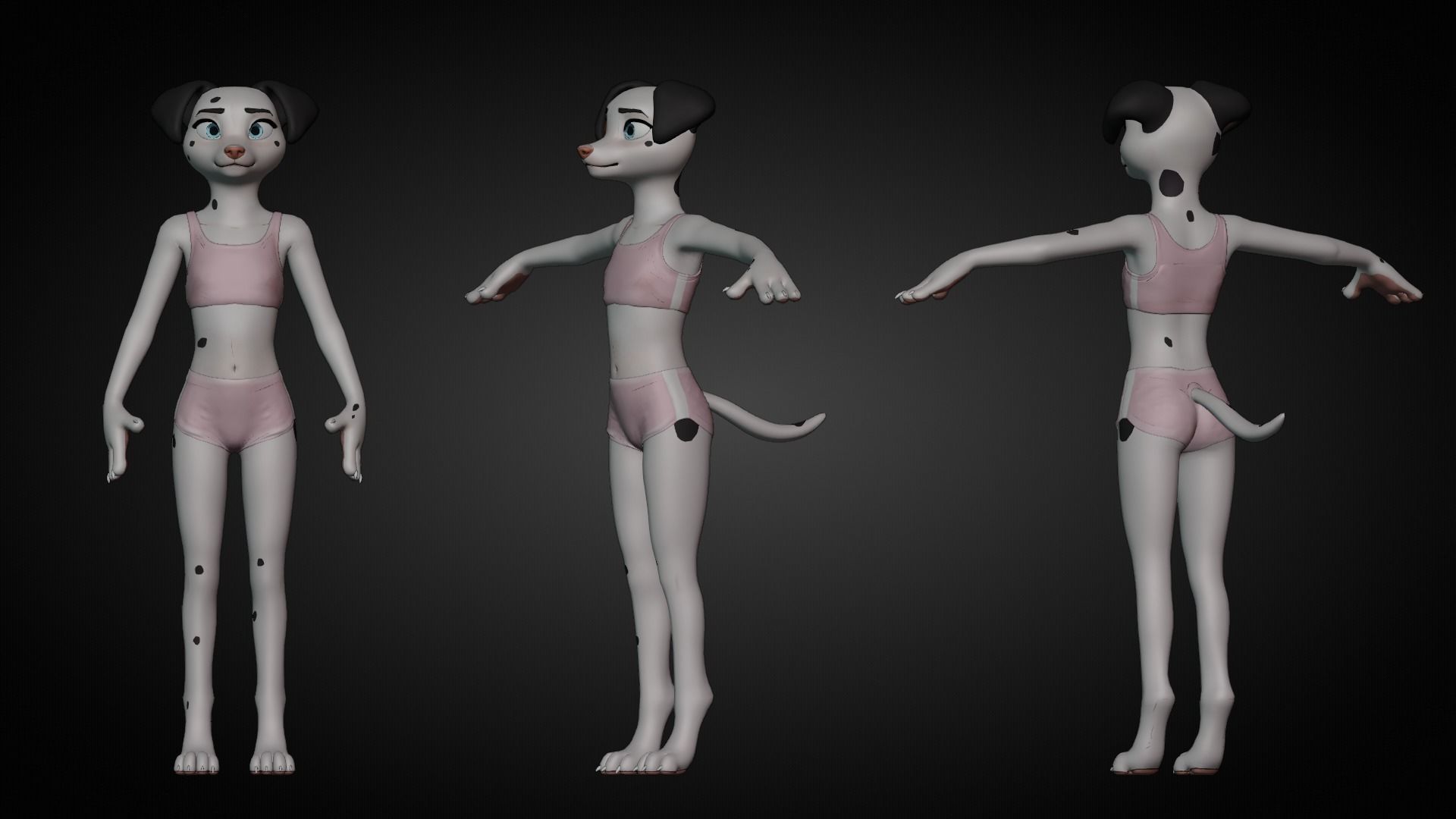 Asha Anthro Dalmatian  Low-poly 3D model_3