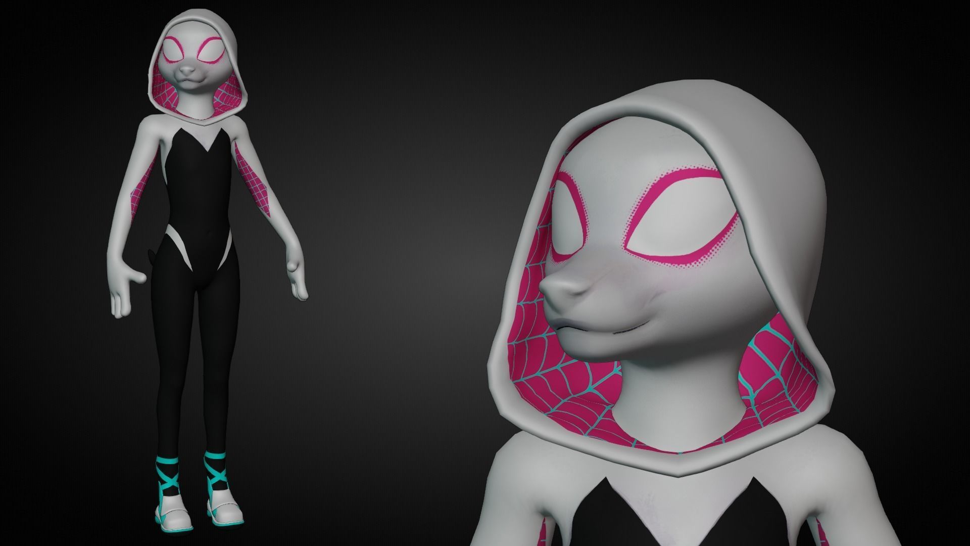 Asha Anthro Dalmatian  Low-poly 3D model_4