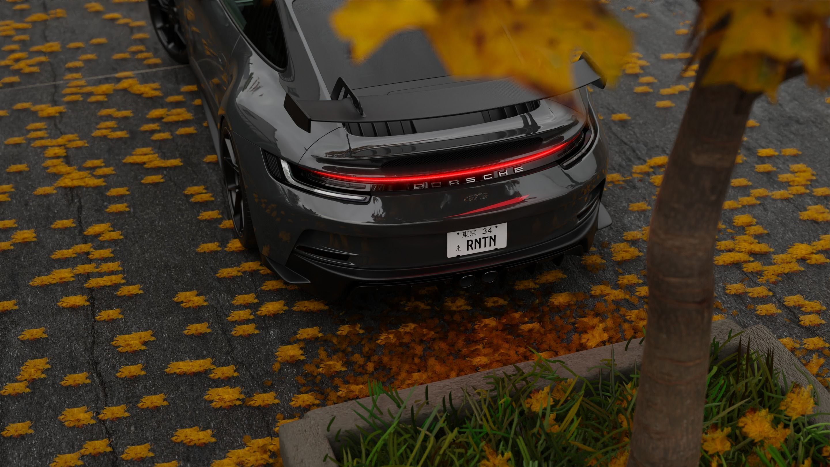 Free Automotive Autumn Scene 3D Blender File Textured Free 3D model_4