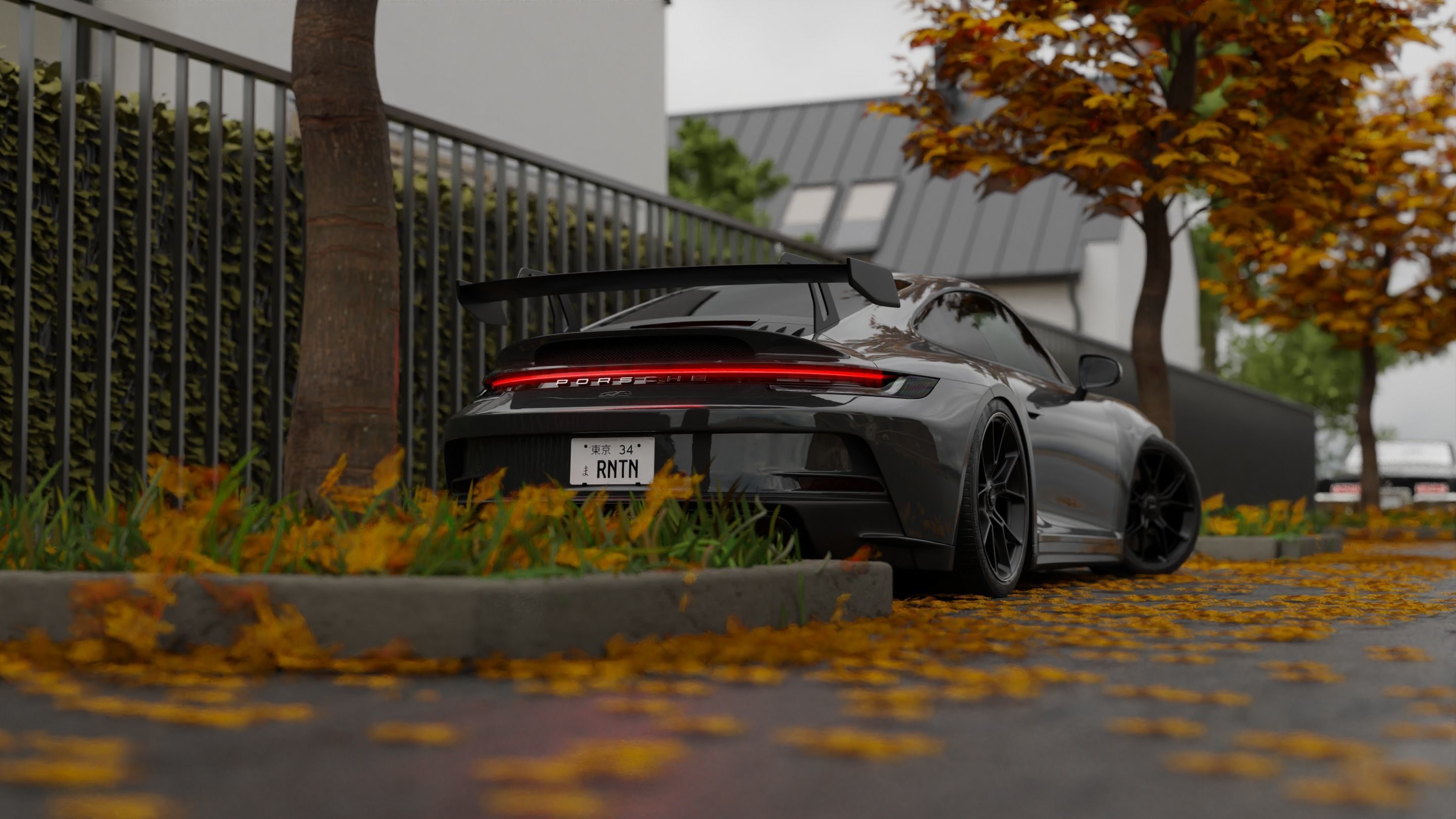 Free Automotive Autumn Scene 3D Blender File Textured Free 3D model_1