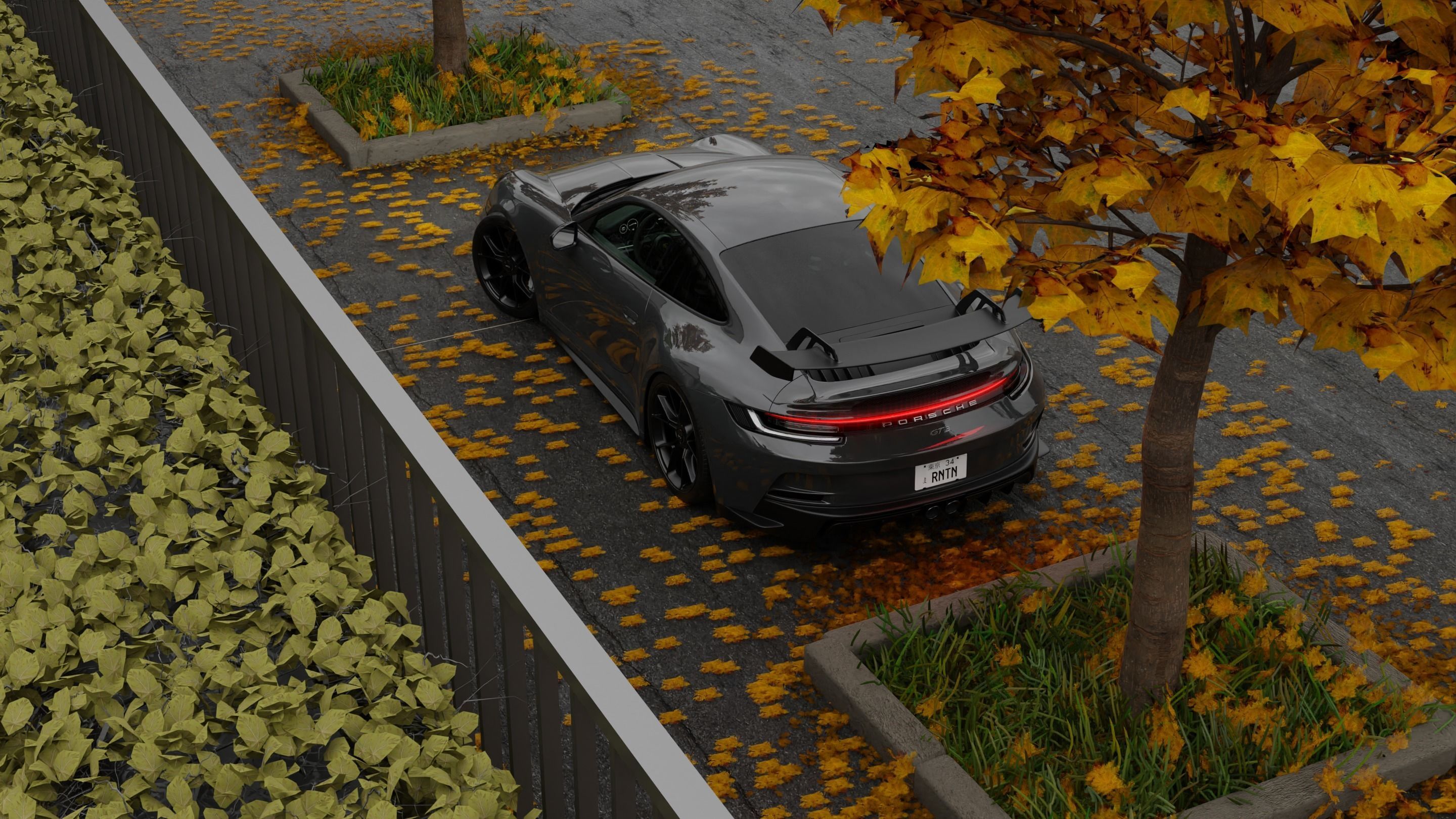 Free Automotive Autumn Scene 3D Blender File Textured Free 3D model_5