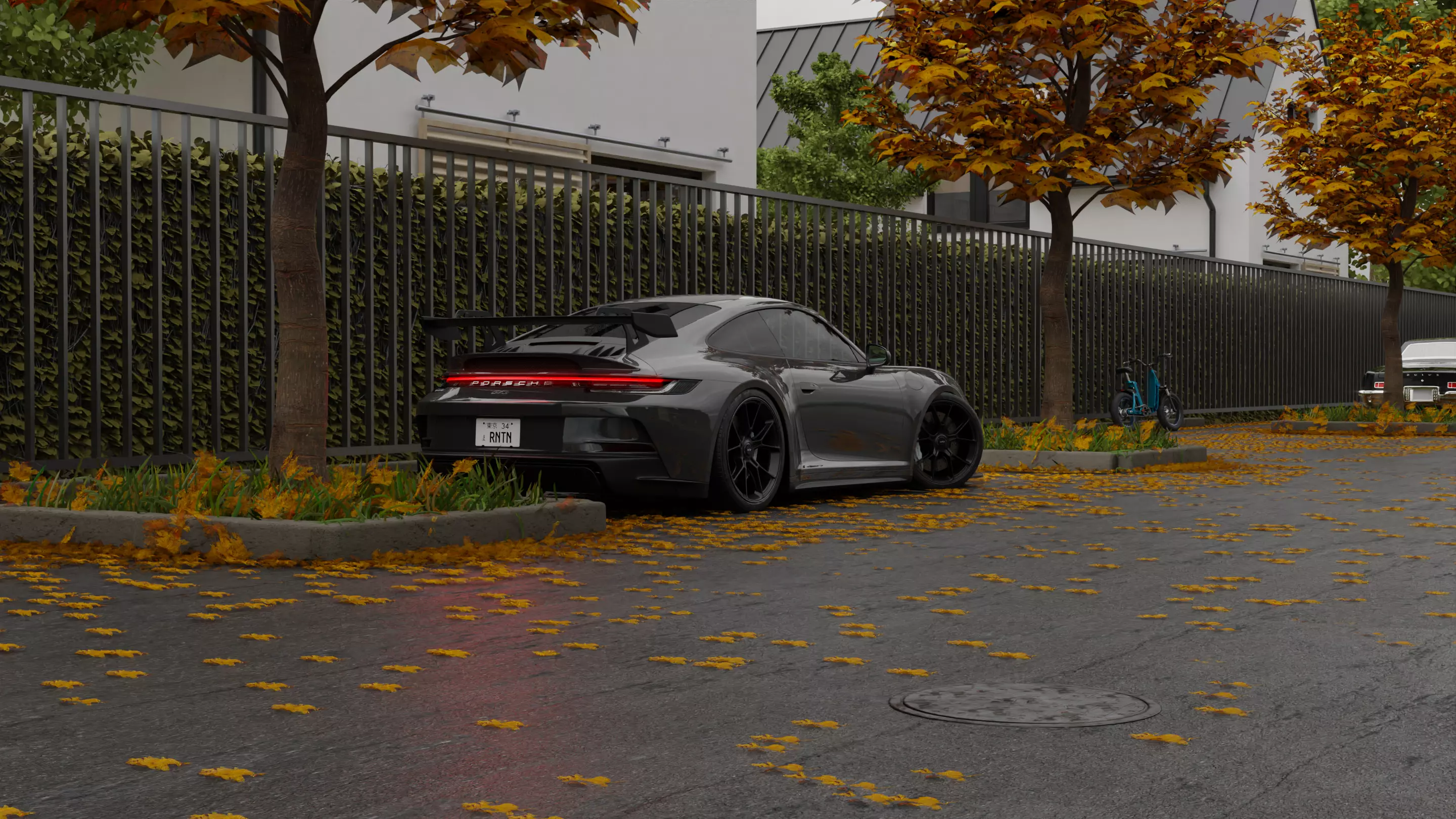 Free Automotive Autumn Scene 3D Blender File Textured Free 3D model_0