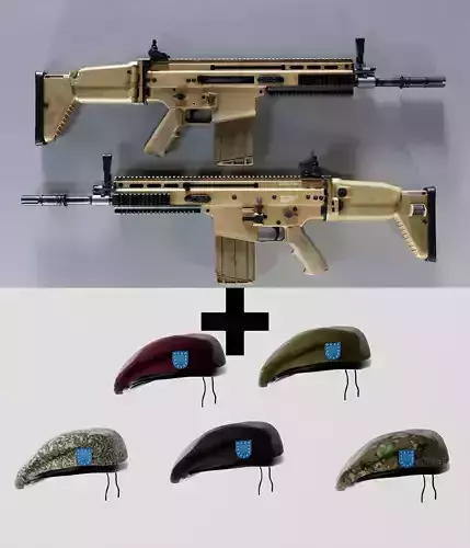 SCAR H Gun Beret Helmet Collection Low-poly 3D model