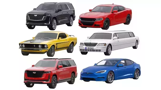 6 american cars 3D Model Collection