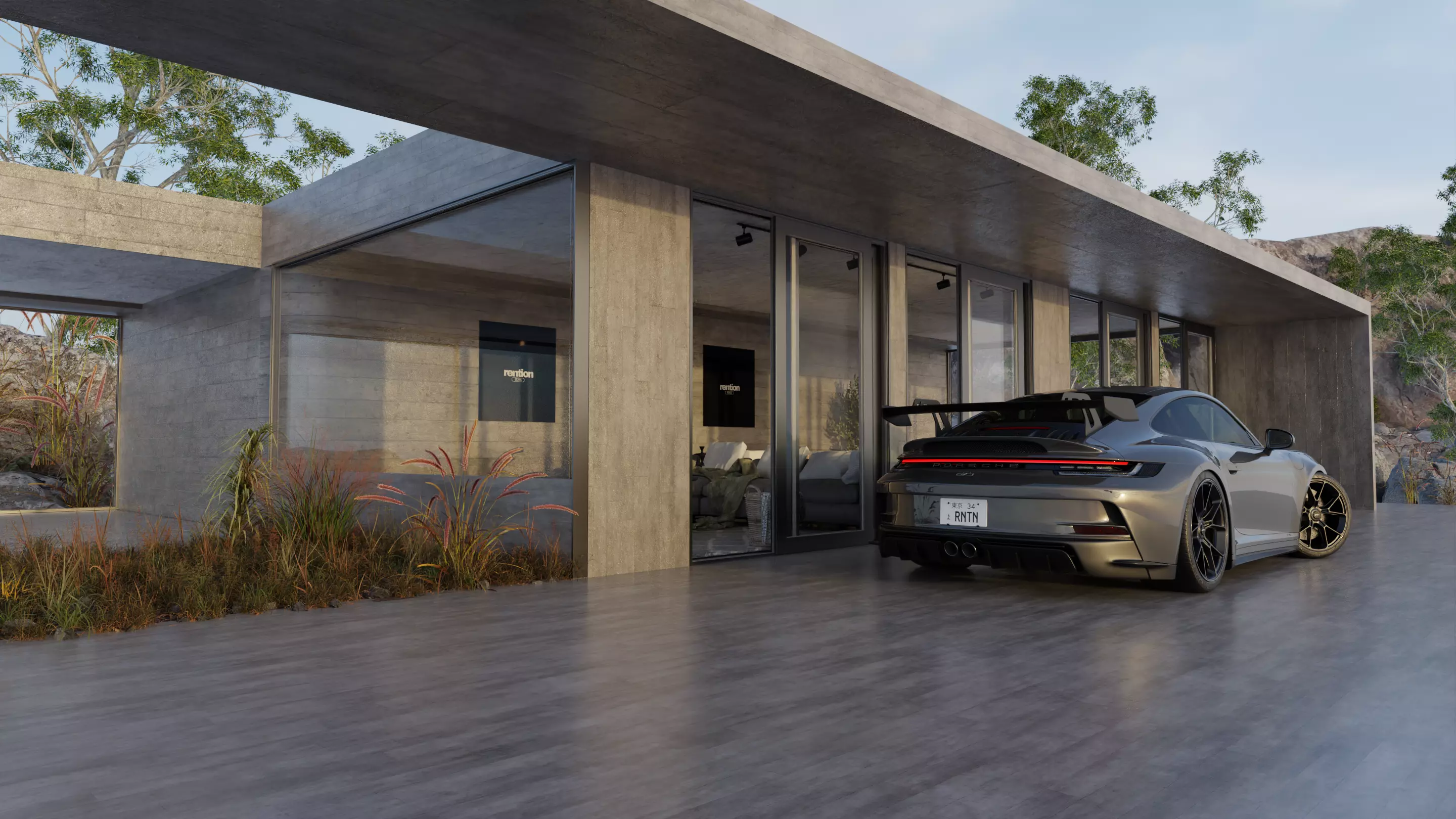Automotive Villa Render Scene 3D Blender File Textured 3D model_0