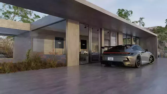 Automotive Villa Render Scene 3D Blender File Textured