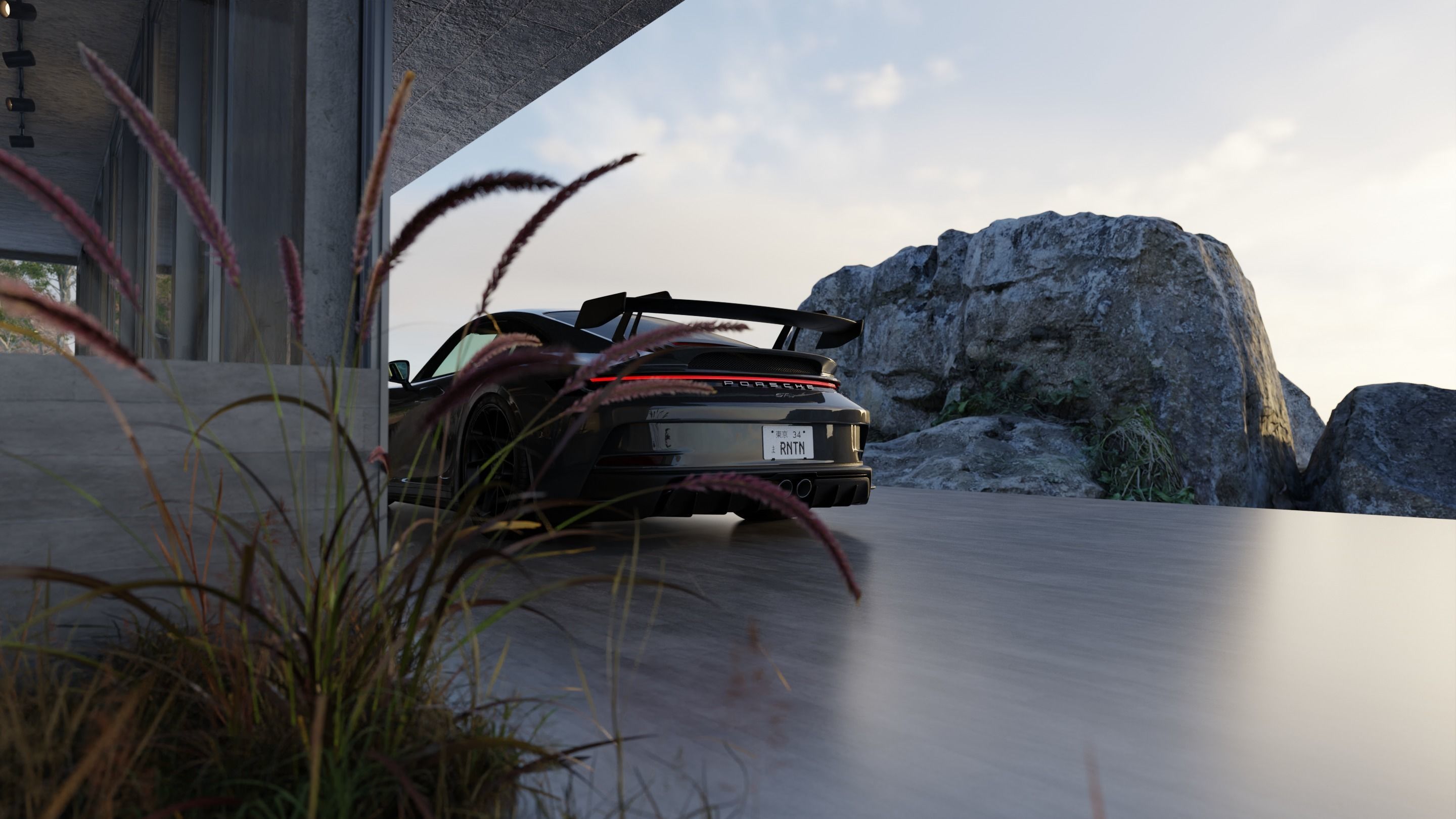 Automotive Villa Render Scene 3D Blender File Textured 3D model_6