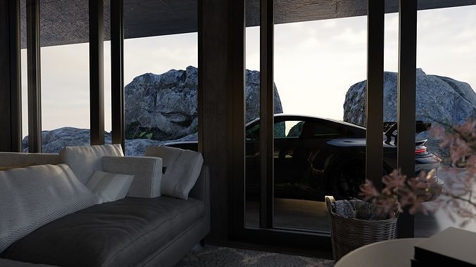 Automotive Villa Render Scene 3D Blender File Textured 3D model 6