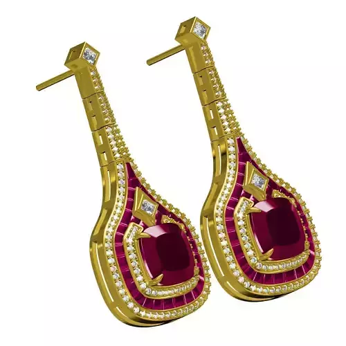 Antique Pink Sapphire stone and Round Diamond Art Deco Earring