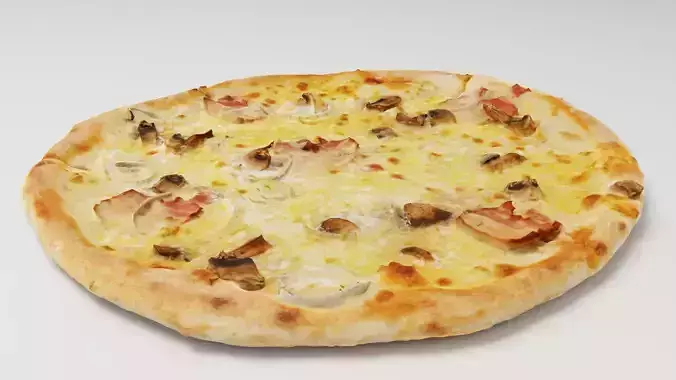 Pizza with mushrooms meat and cheese