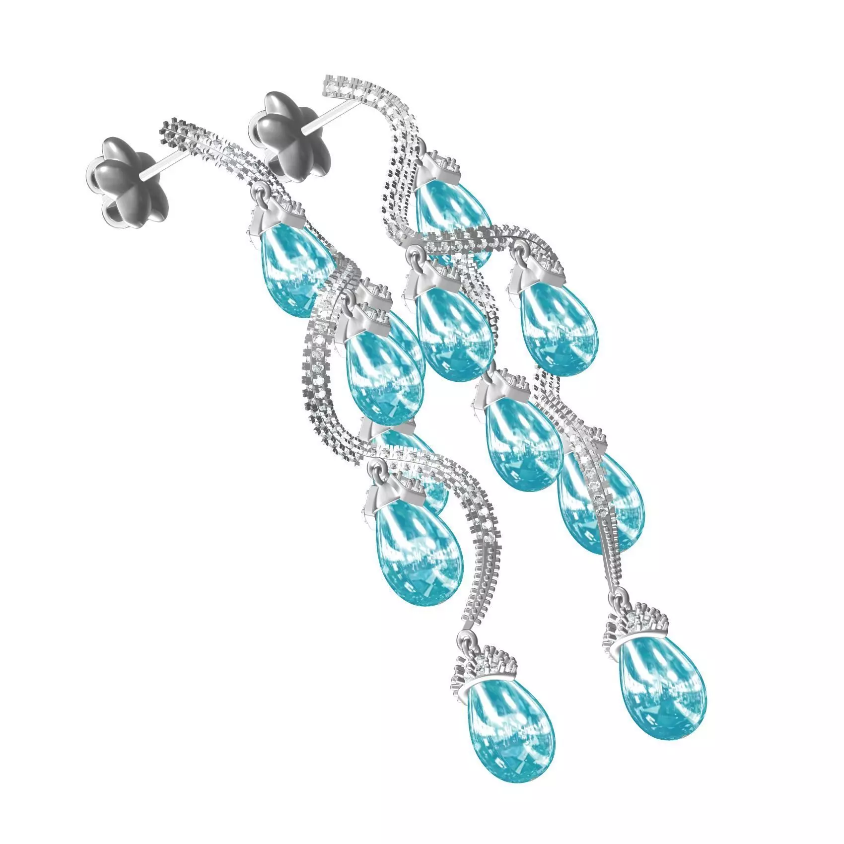 Antique Flower Branch Pearl Drop Long Earring 3D print model