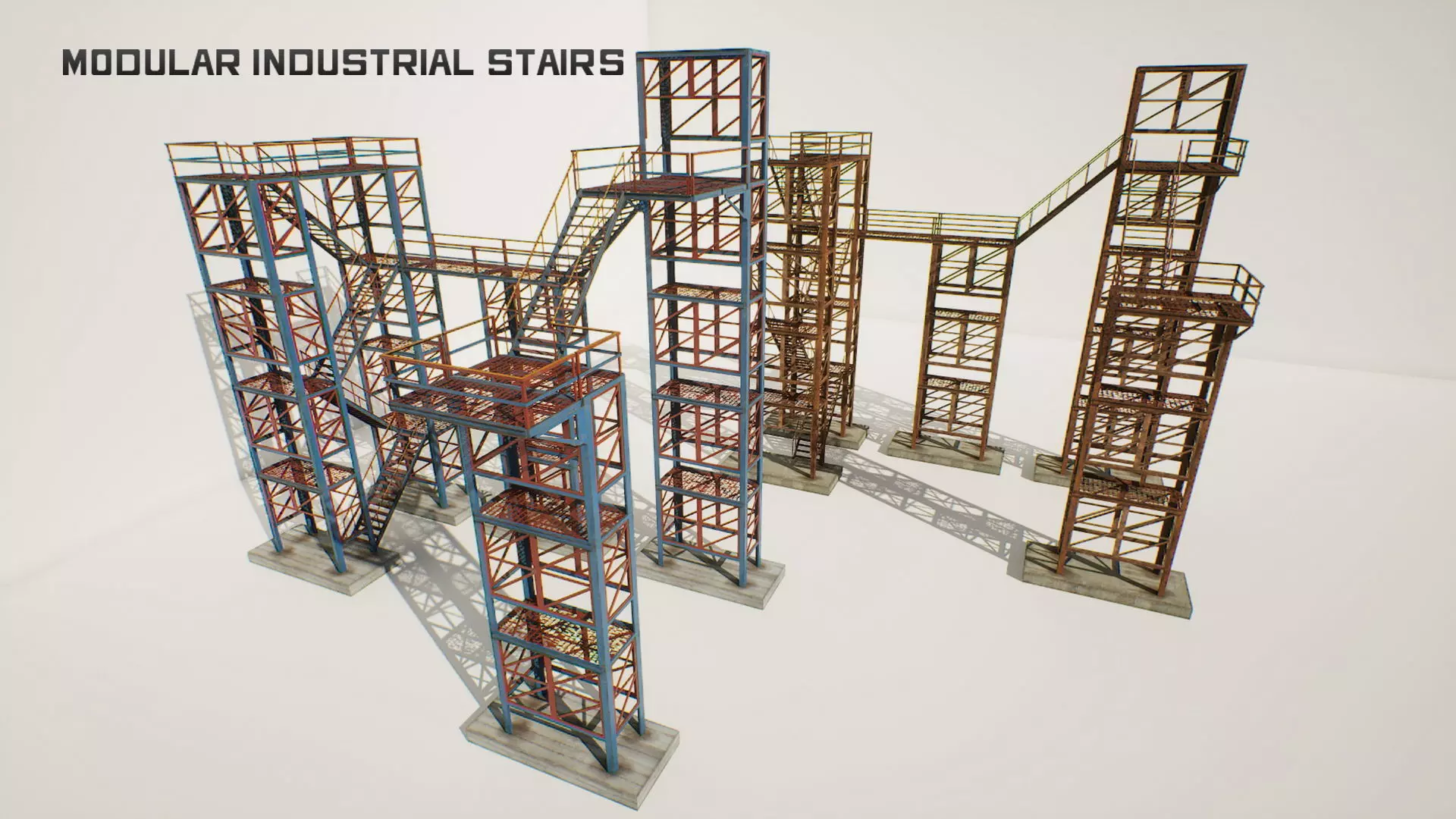 Industrial stairs modular Low-poly 3D model_0