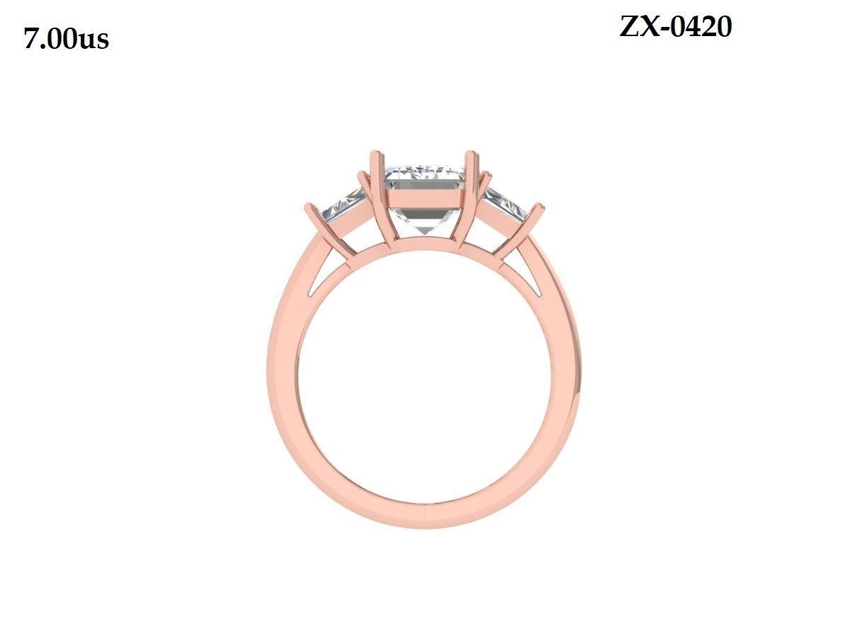 Emerald 3 Stone Art Deco Ring 3D print model_7