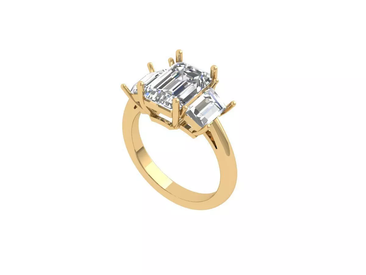 Emerald 3 Stone Art Deco Ring 3D print model_0