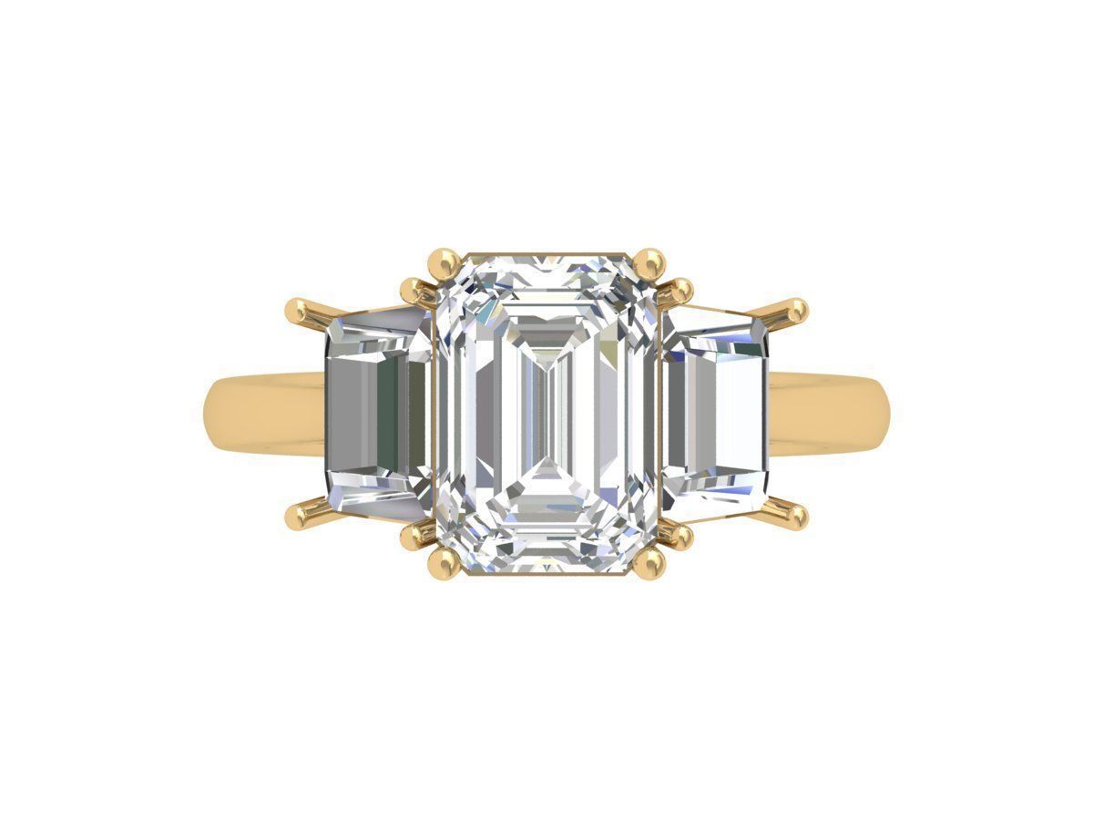 Emerald 3 Stone Art Deco Ring 3D print model_4