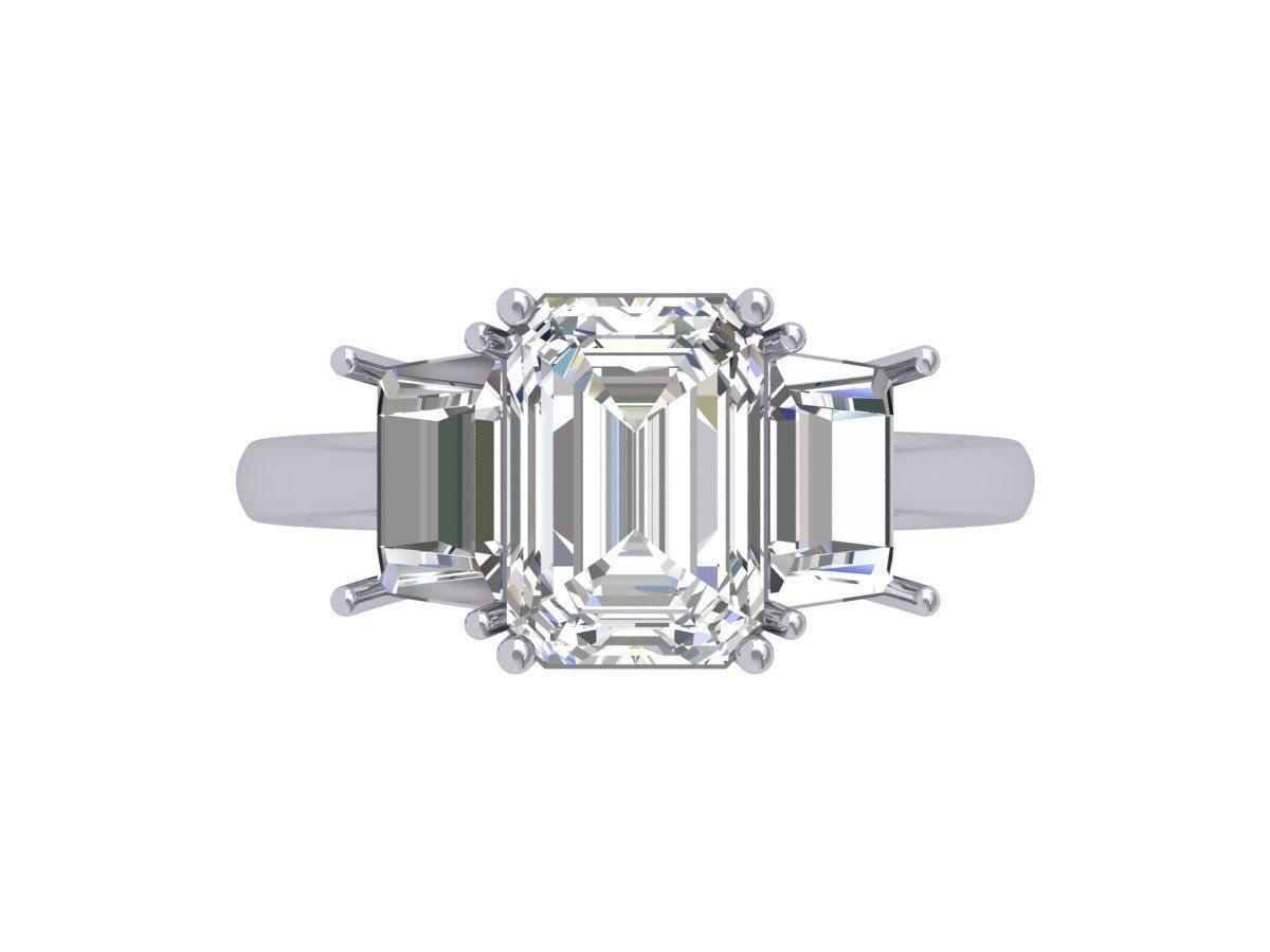 Emerald 3 Stone Art Deco Ring 3D print model_3
