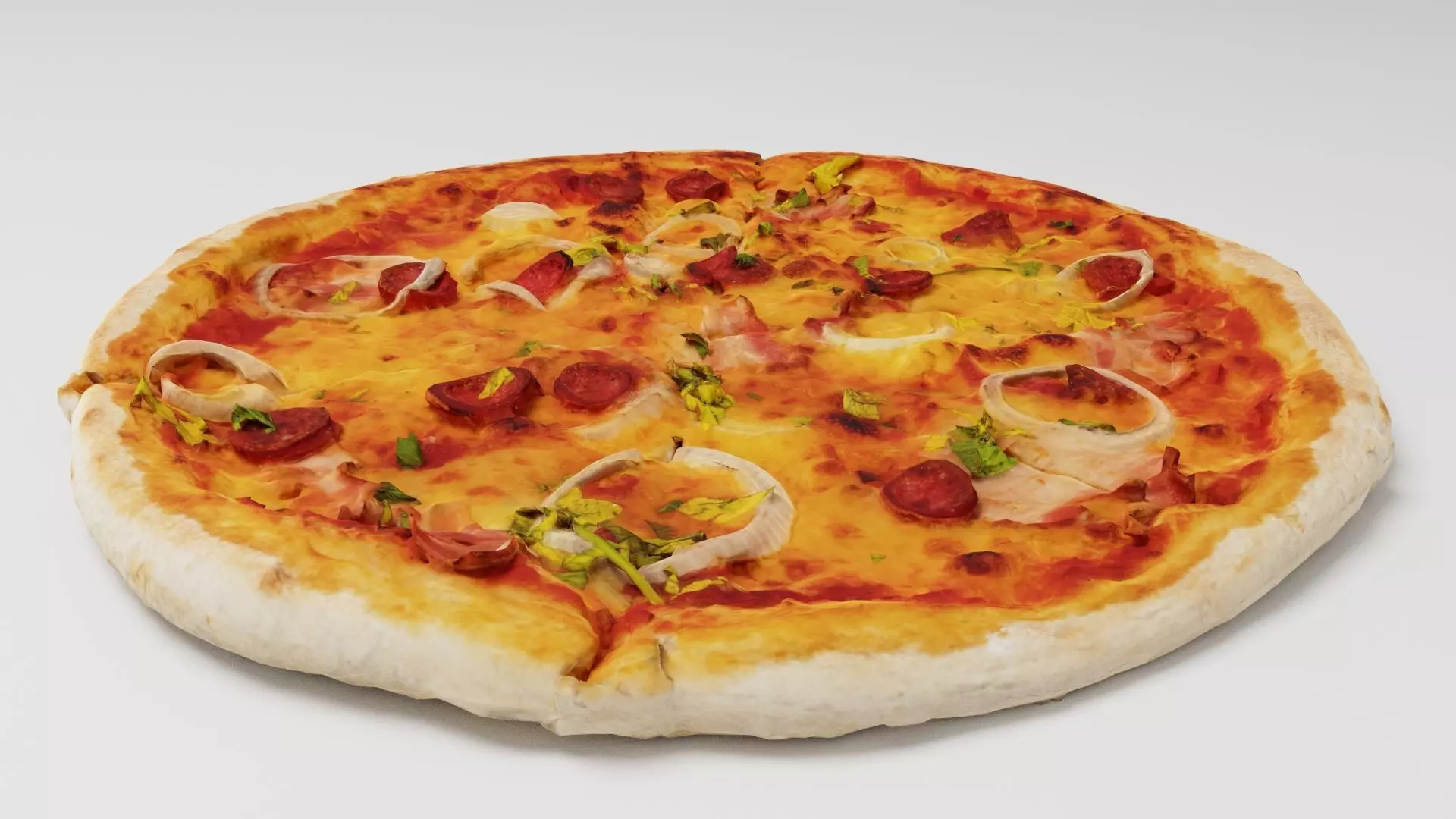 Pizza with onions salamy and sausage 3D model