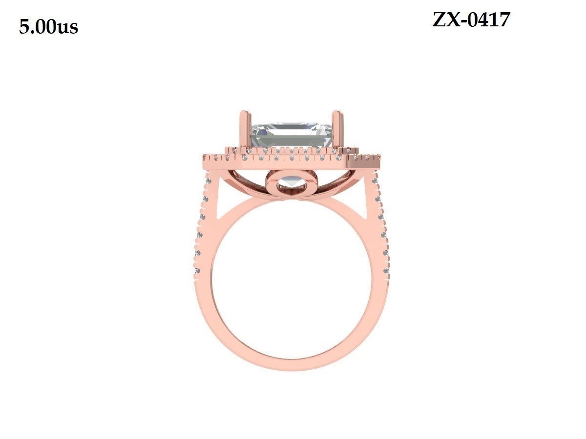 Asscher Solitaire Ring 3D print model_6