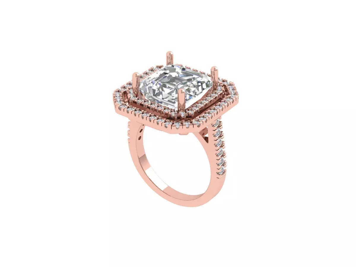 Asscher Solitaire Ring 3D print model_0